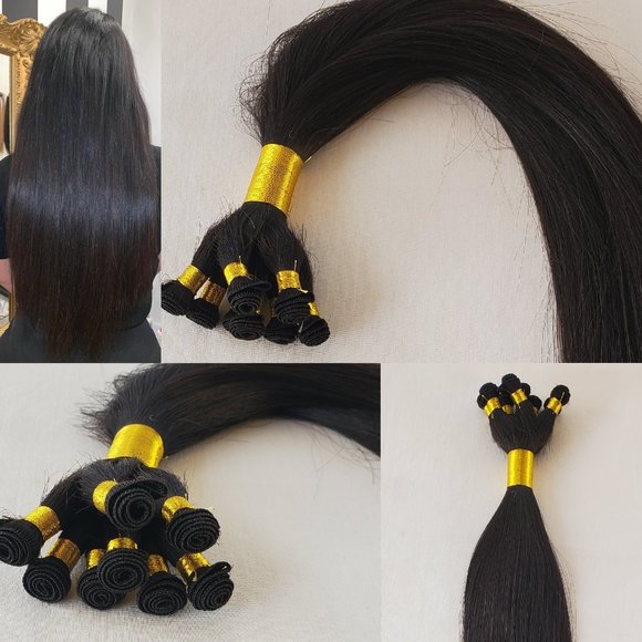 20" Hand-Tied Weft,100 grams,8 bundles,100% Human Remy Hair Extension#1B